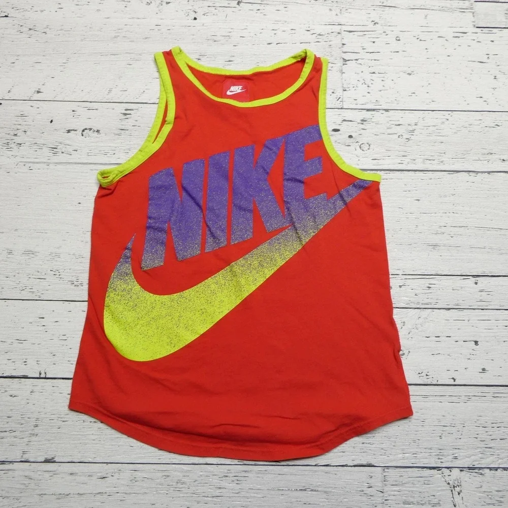 Nike Shirt Womens Large Red Volt Tank‎ Top Swoosh Graphic 100% Cotton Athletic